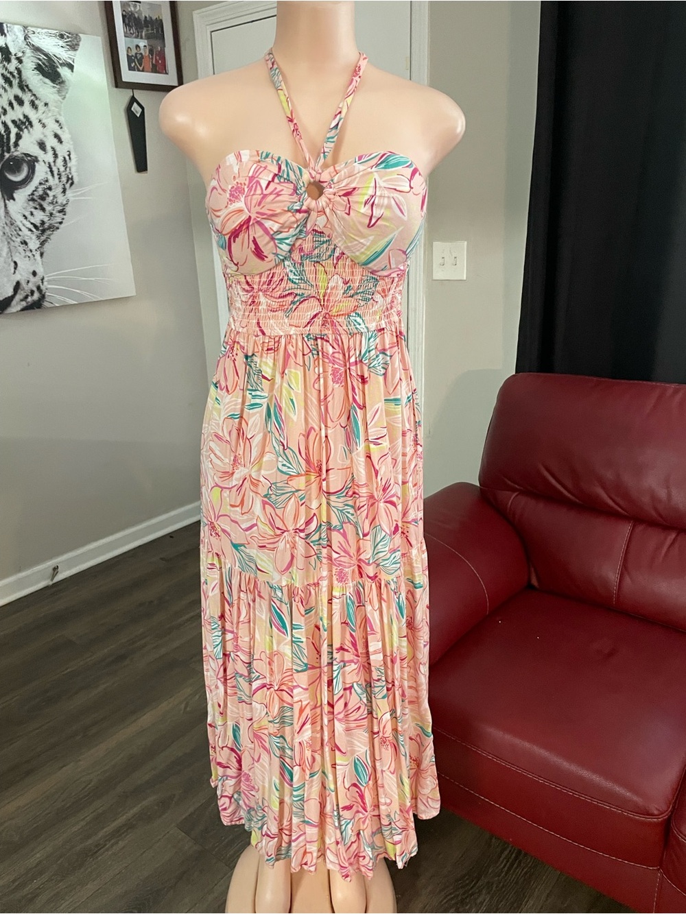 Summer Floral Halter Maxi Dress in Pink Jessica Simpson vacation Small floral